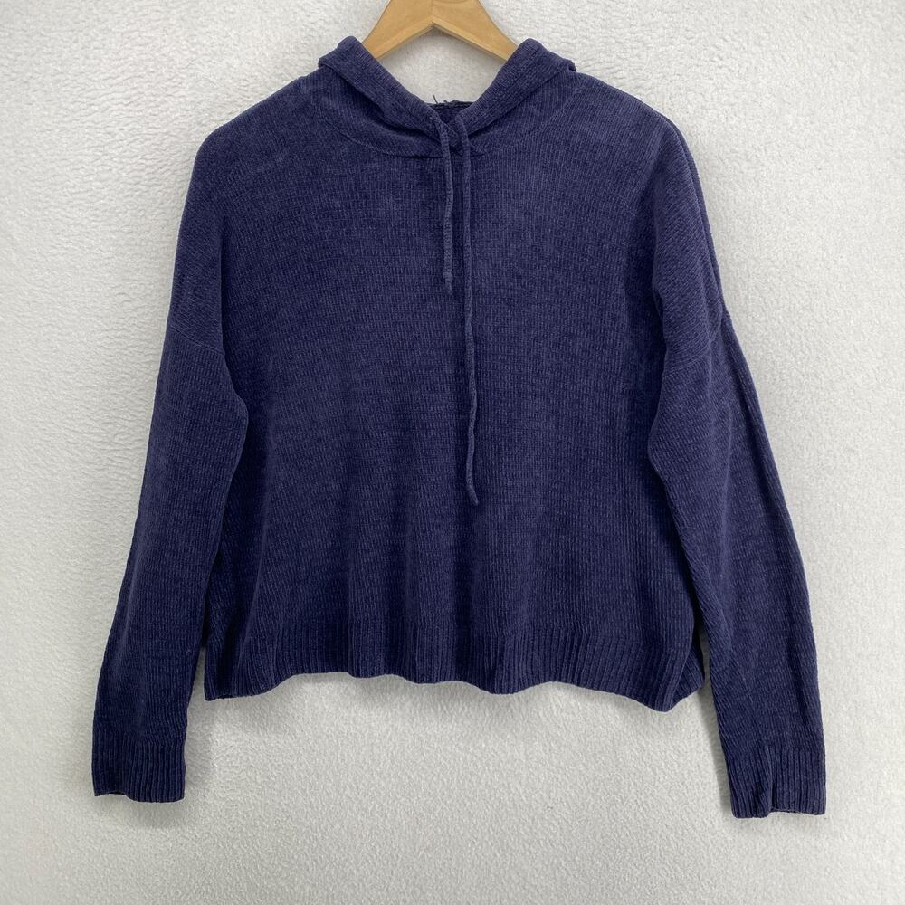 EILEEN FISHER Sweater S Organic Cotton Chenille Hoodie Pullover Jumper Blue
